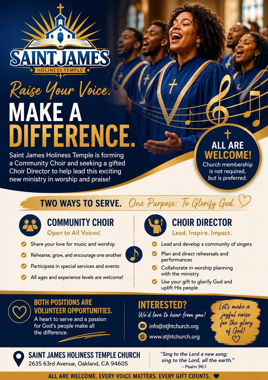 Community Choir and volunteer Choir Director opportunity flyer
